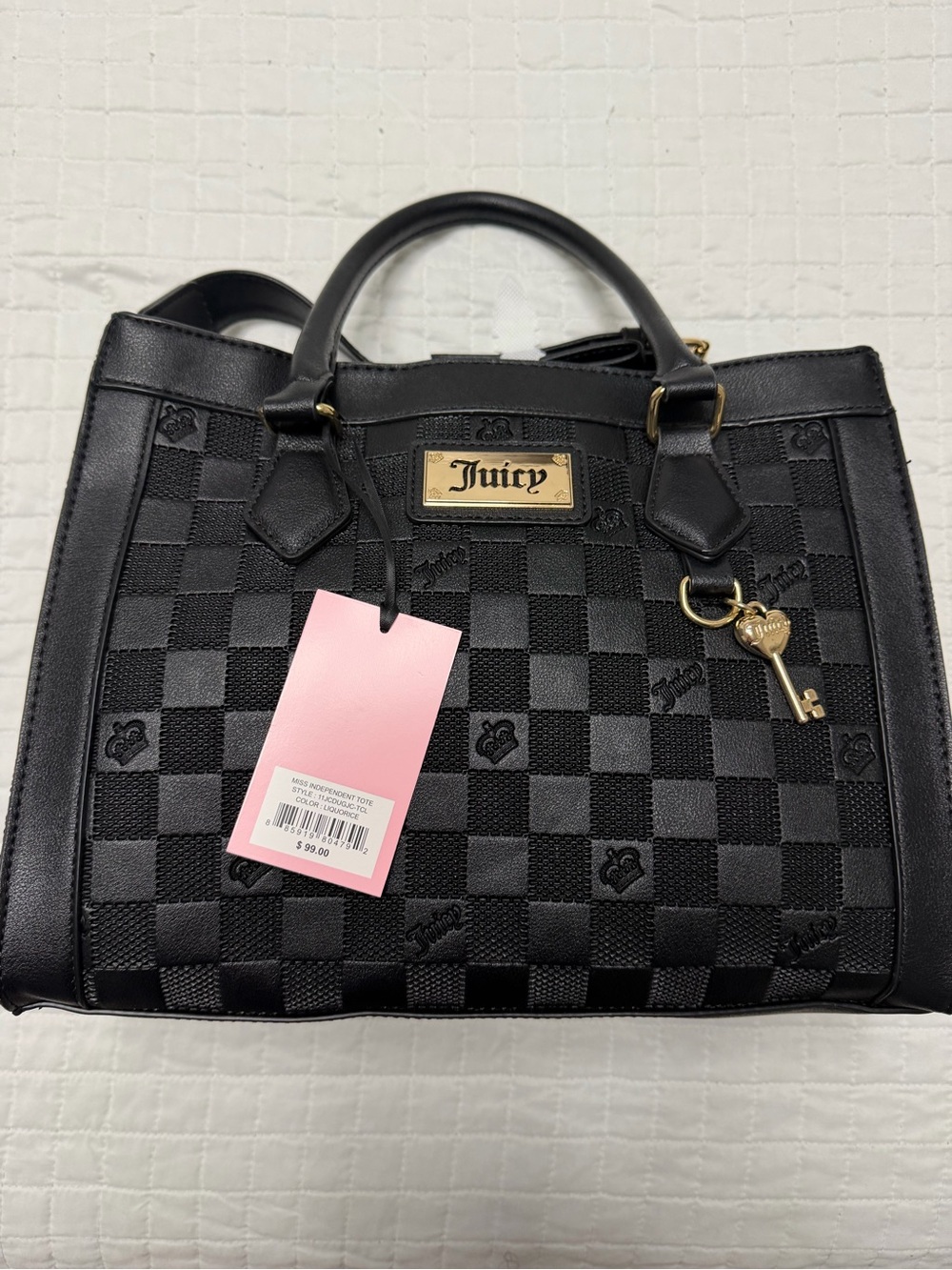 Juicy Couture Black Checkerboard Satchel Crossbody Bag NWT - Picture 4 of 10